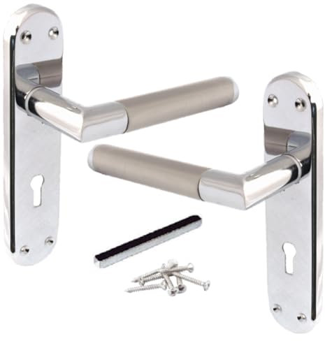 Betley Butterfly Mitred Door Handles Straight Lever Lock Duo - Chrome Satin 180mm x 40mm Interior Wooden Doors Home and Office