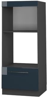 Vicco Mikrowellenschrank Fame-Line, Dunkelblau Hochglanz/Anthrazit, 60 cm offen