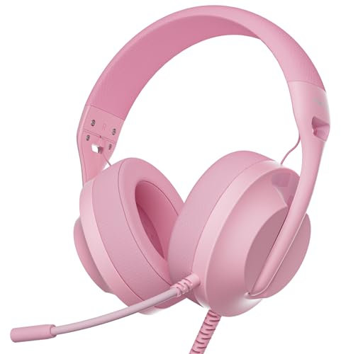 WIRWTRU S30 Gaming Headset with Microphone,198g Lightweight Design, Wired Gaming Headphones for Xbox, Xbox Series X|S, PS5, PS4, Switch, PC, Noise Cancelling Mic, Soft Earmuffs (Pink)
