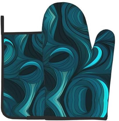 YYHWHJDE Set di 2 guanti da forno e presine di qualità dell'immagine blu ottanio utilizzati per aprire i coperchi delle pentole in cucina