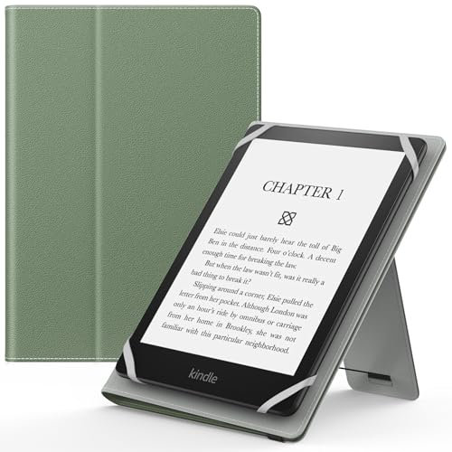 MoKo Custodia Cover Universale Compatibile con E-Lettore Kindle/Kobo/Voyaga/Lenovo/Sony/Tolino da 6, 6,8 e 7, in Pelle PU con Chiusura di Elastico, Doppio Supporto e Manico, Celadon
