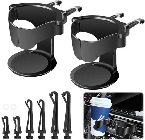 Dawumin 2 Stück Getränkehalter Auto, Universell Auto Becherhalter mit Auto Belüftungs Clips, Verstellbarere Flaschenhalter für Auto Aschenbecher, Geeignet für Kaffeetassen, Getränke, Aschenbecher