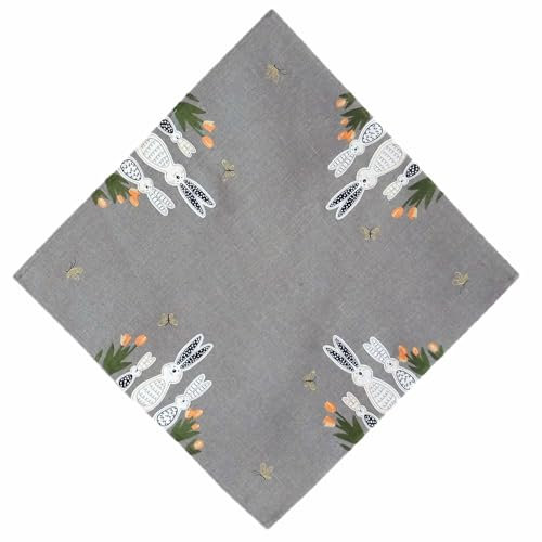 texpot Tischdecke 85 x 85 cm mit Stickerei Osterhasen grau BlumenOstern Frühling
