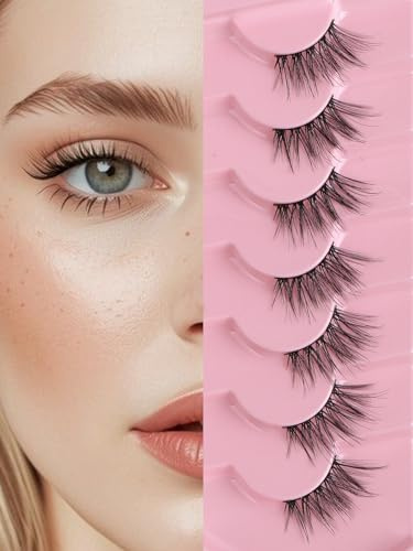 Half Lashes Cat Eye False Eyelashes Natural Look 14MM Natural Corner Lashes Wispy Half Eyelashes 3/4 Lash with Thin Cotton Band C Curl Soft Eyelash Siligli 7 Pair
