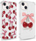 Foonary 2 Pack Transparent Cherry Bow Print Phone Case for iPhone 14/iPhone 13 6.1,Soft Silicone with Cute Design Aesthetics Clear Pattern Cases,Shockproof Bumper Protector Cover Girls for iPhone 14