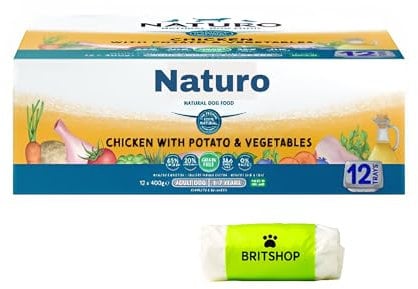 BRITSHOP Natural Dog Food Chicken with Potato and Vegetables 12 × 400g Trays Adult Grain Free Naturo Dog Food