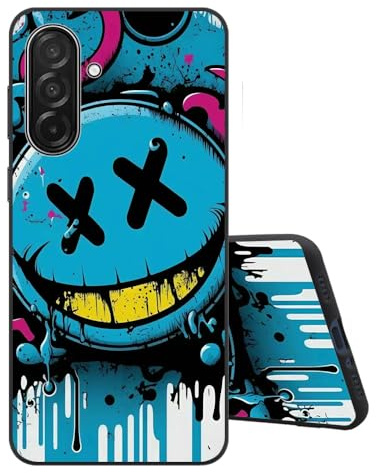 Sinyunron Handyhülle Kompatibel mit Samsung Galaxy A26 5G Hülle Silikon Matte Schwarz Rückseite mit Muster,Weiche Stoßfest Kratzfest Schlanke TPU Softschale Schutzhülle,Blaues Emoji