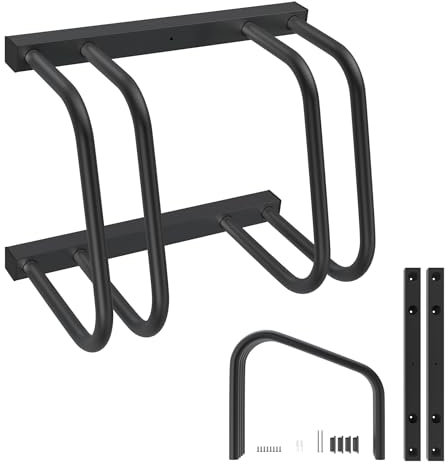 UISEBRT Fahrradständer aus Galvanisierter Stahl,Fahrradträger für 2 Fahrräder,Fahrradhalter für 30-65mm Reifenbreite,Aufstellständer für Boden oder Wandmontage,Schwarz