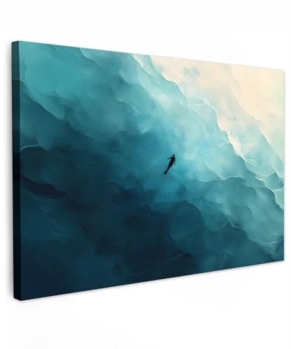 MuchoWow© Bild auf Leinwand Groß 120x80 cm XXL Schlafzimmer Bilder Badezimmer Wand Deko Wohnzimmer Modern Wanddeko Bilderwand Geschenk Meer - Scherenschnitt - Abstrakt - Blau