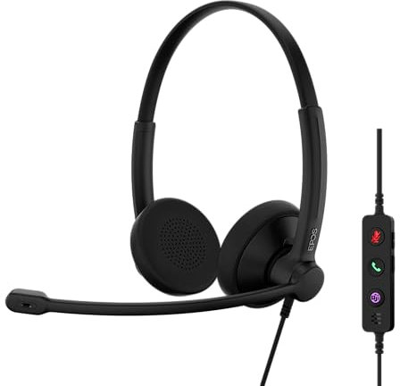EPOS Impact 100 MS Teams Stereo USB-C+A Headset mit Mikrofon, Microsoft Teams Zertifiziert, Geräuschunterdrückung, leichtes Design, USB-Adapter, UC Business Kopfhörer, weiche Ohrpolster, schwarz