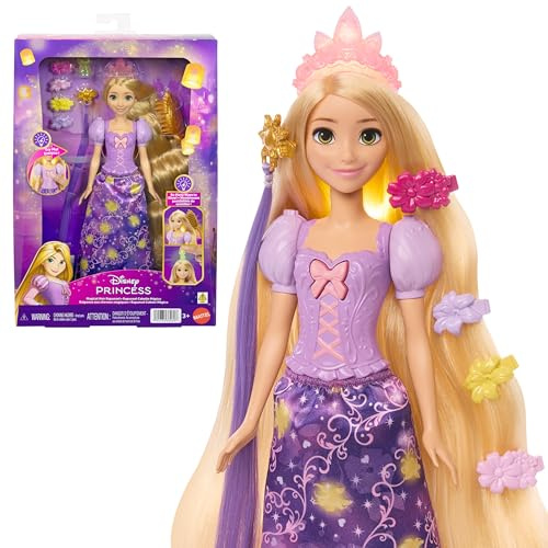 Mattel Disney Princess Rapunzel Fashion Doll w/Light-Up Hair & More | Posable Fashion Doll w/ 5 Ways to Glow, Including Hair & Tiara, Also Includes Pascal Figure & 7 Styling Accessories, JHL46