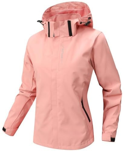WINKEEY Veste Softshell Femme Imperméable Respirante Coupe-Vent Légère avec Capuche Veste de Pluie Extérieur pour Randonnée