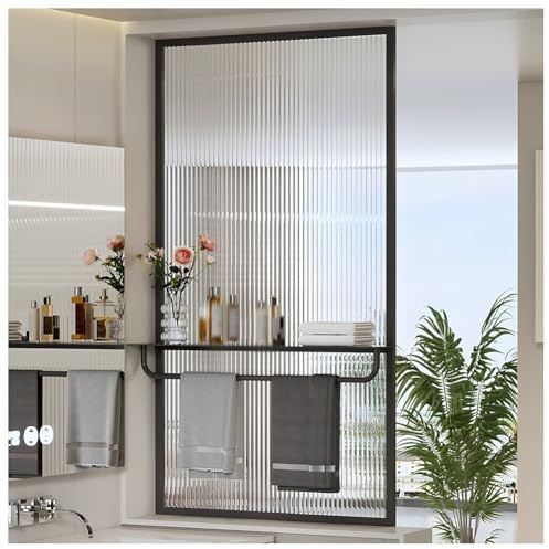 Begehbare Duschabtrennung Aus Geriffeltem Glas – Einteilige Duschwand, Leicht Zu Reinigende Glastrennwand Für Nasszellen, Wohnzimmer Und Homeoffice(Black-a,30x100 cm)