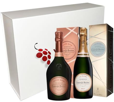 VINADDICT Coffret Cadeau Champagne Laurent Perrier, La Cuvée et Rosé avec Étuis, 2 Bouteilles de 70cl, 1400ml