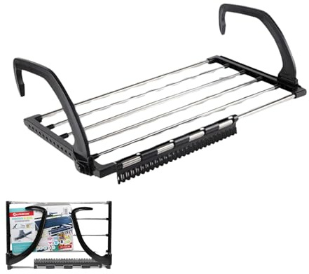 Weida | Tendedero para balcón, radiador Plegable | Material Resistente en Acero Inoxidable | Tendedero Multifuncional | con Pinzas extraíbles para Calcetines y Ropa (50cm-32cm)