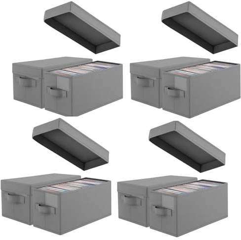 CROWNSHOP 8PCS CD Storage Box Holds 30 CDs in Full Jewel Cases | DVD Dtorage Box 165 Discs in CD Sleeves Protective Disc Organizer 35x16x15.5cm (8 PCS Dark Gray)