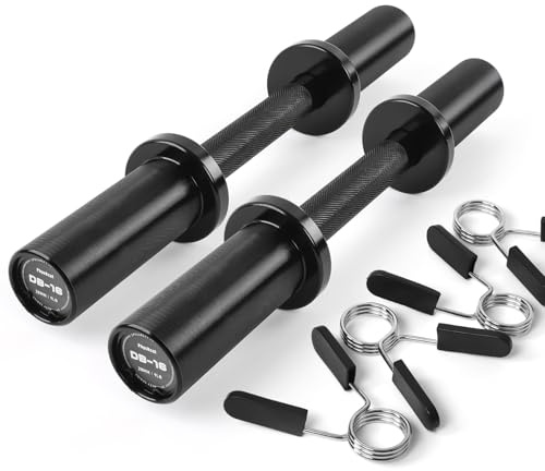 PhysKcal Pair of Olympic Dumbbell Bar for 2'' Weight Plates with 4 Collars | 28mm Shaft for Add-on Grips. Full Black. Loadable Sleeves Fit Olympic Weight Plates. Perfect for Home Workout.