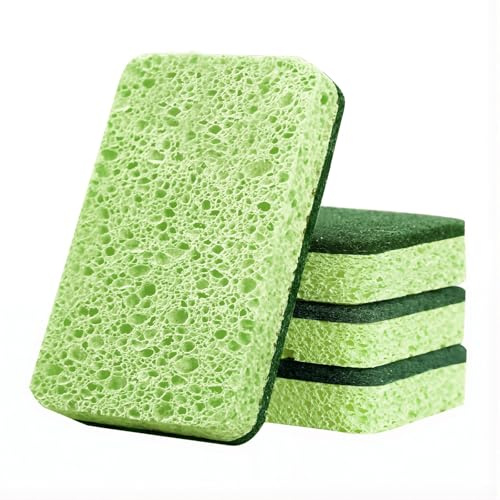 6 Pcs Estropajo Ecológico de Celulosa para Cocina, Esponja Natural y Biodegradable, Estropajo Vegetal Verde para Lavar Platos y Sartenes, Limpieza Sostenible y Eficaz para el Hogar