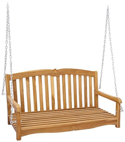 vidaXL Schaukelbank Natur 114 x 60 x 60,5 cm Massivholz Teak, Garten Hängematte, rustikales Teakholz für Chill-Out, Sitzbank in Beige, extra bequem und cool