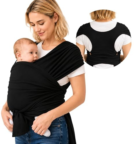 SKY & ZEN Baby Tragetuch Neugeborene ab Geburt – Elastisches Babytragetuch bis 15 kg – Vorgebunden ohne Binden – Atmungsaktiv, Ergonomisch (Schwarz)
