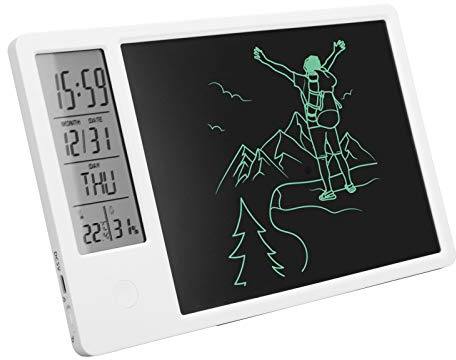 Jenivaint Electronic Calendar Writing Board ABS LCD Handwriting Tablet with Time Alarm Temperature Humidity Display One Touch Clear for Home Office Study Desktop Use
