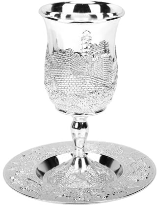Sxhlseller Set di Calici Kiddush Vintage con Piatto |Coppa da Vino in Lega di Zinco Realizzata a Mano in Stile Europeo per Cerimonie Religiose e Festival Nuziali (Colore Argento)