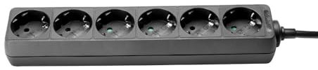 Adam Hall Accessories 8747X6M3 - Regleta de 6 enchufes (plástico, sin Interruptor, 3 m), Color Negro