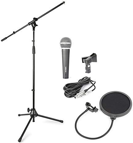 Vonyx Complete Band Singing & Recording Artist Microphone Set with Adjustable Tripod Stand, Dynamic Vocal Mic, 6-inch Pop Filter, Clip, Boom Arm & Carry Bag