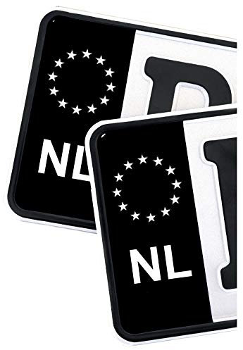 2 x Kennzeichen Sticker passgenau für EU Feld 11x5cm Design Aufkleber für Nummernschild Folie KFZ Schwarz oder mit Fahne waschstraßenfest R059 (16 Niederlande, Classic)