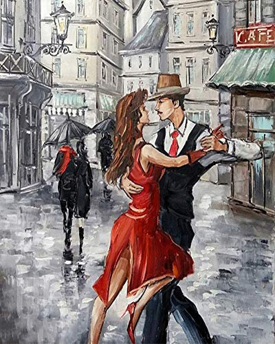 WOWDECOR Peinture Numéro Adulte Enfant, Paris Rue Danseur Couple La Danse DIY Peinture par numero, Paint by Numbers