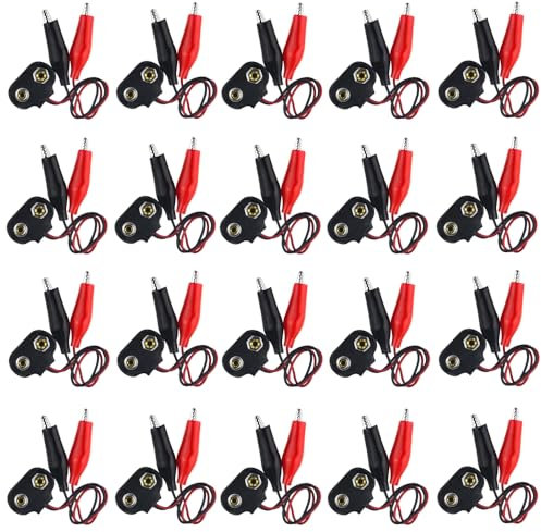 WMYCONGCONG 20 Stück 9V-Batterie-Clip-Anschluss mit zwei Krokodilklemmen 9V-Batterieanschluss auf zwei Krokodilklemmen Kabel 15 cm