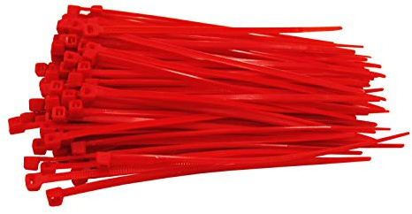 100 bridas rojas 200 mm x 4,8 mm, calidad artesanal, cortas, 20 cm, fuerza de tracción 22,2 kg