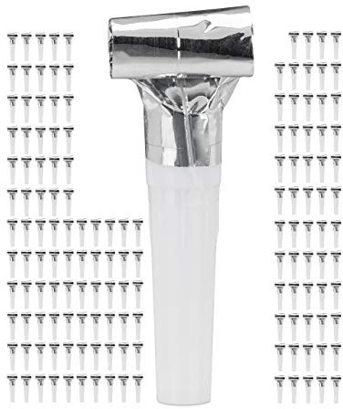 Relaxdays 150 x Partytröten, Luftrüssel Kinder, Tröten Kindergeburtstag, Party Pack Krachmacher, Blasrüssel, Silber