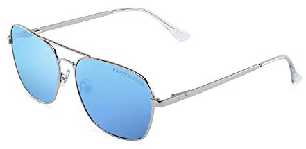 CLANDESTINE - Gafas de Sol Unisex - Modelo Pilot - Color Plata - Cristal Polarizado Antirreflejante de Color Azul - Montura de Acero Inoxidable - 140 mm x 45 mm