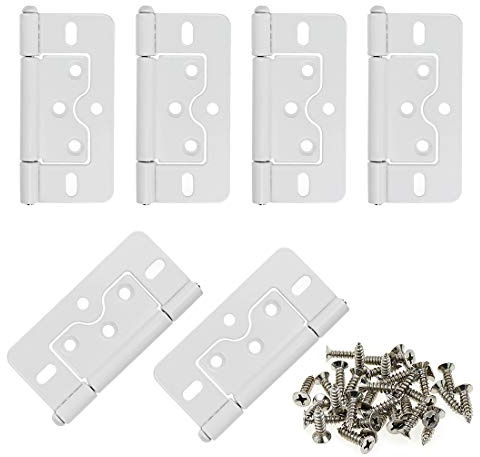 3 Inch Non-Mortise Hinges 6Pcs, White Heavy Duty Door Hinges for Barn Doors, Cabinets & Bifold Doors, Iron Construction with Mounting Screws