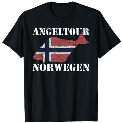 Angeltour Norwegen Angeln Geschenk für Angler Heilbutt T-Shirt