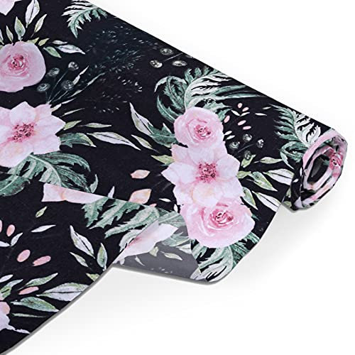 Amilian Baumwollstoff Meterware, Stoffe, Stoffreste, Stoffpaket: ca. 160 cm x 200 cm, zum Nähen, für Patchwork 100% Baumwolle DIY Baumwollstoff, Baumwolltuch, Nähstoffe, Rosa Schwarz