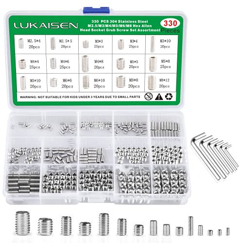 330 Stück Madenschrauben Set, Gewindestifte Inbusschraube Sortiment Kit, M2.5 M3 M4 M5 M6 M8 Sechskantkopf Schrauben mit Inbusschlüsseln für Türgriff, Türklinke, Halterung (Silver)