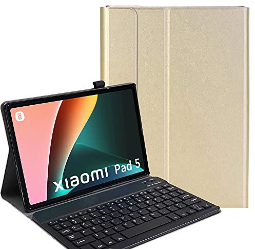 YHFZR Spanish Keyboard Case Ñ für Xiaomi Mi Pad 5/5 Pro 11 Zoll, Spanish Ultra Slim Keyboard Case mit magnetisch abnehmbarem drahtlosem Bluetooth für Xiaomi Mi Pad 5/5 Pro 11 Zoll, Gold