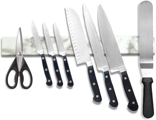 SUMPRI Magnetic Knife Holder for Wall (16Inch -Stainless Steel) Magnet Knife Strip -Strong Powerful Knife Rack Storage Display Organizer-Securely Hang Your Knives On a Multipurpose Kitchen Bar-Marble