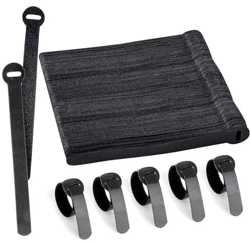 100x Schwarz wiederverwendbare kabelbinder klettband, Verstellbare kabelklettbänder, stark Haken und Schleife klettbänder mit schnalle für TV-Kabel, PC-Kabel und Schreibtischorganisation