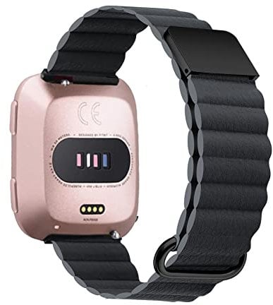 AireWiki Armband Kompatibel mit Fitbit Versa 3 /Sense/Fitbit Versa 2/Versa Lite Armband Leder Silikon Ersatz Magnetische Für Herren Damen Uhrenarmband (grau,Versa 3 /Sense)