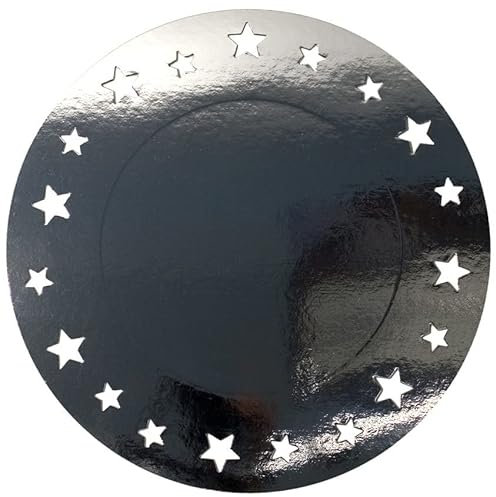 Bajo plato plano con estrellas plata brillante 34 cm 4 unidades