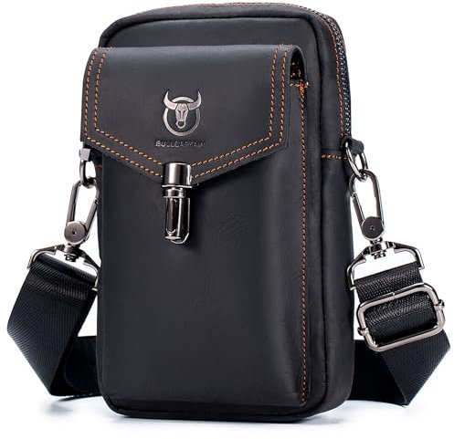 BAIGIO Handytasche Leder Vintage Gürteltasche Herren Hüfttasche Klein Schultertasche Umhängetasche Retro-Stil (Schwarz-ST2)