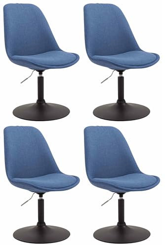 CLP 4er Set Esszimmerstühle Maverick Stoff I höhenverstellbare Lehnstühle I Drehstühle mit Trompetenfuß, Farbe:blau, Gestell Farbe:schwarz