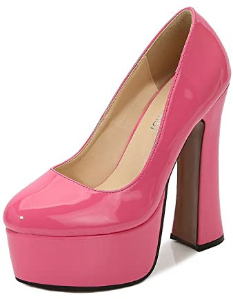 WOkismD Décolleté con Plateau da Donna per Donna Décolleté con Punta Tonda Sexy in Vernice per Feste Décolleté con Tacco Alto Scarpe da Ballo Sexy Stripper Club Pole Dance,Rosa,46