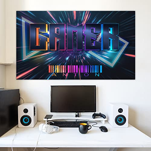 timalo® Kinderzimmer junge Gamer Poster mit Namen Gaming Zimmer Wandbild cooles Gamer Bild für die Wand | gamer38-1-B140xH61cm