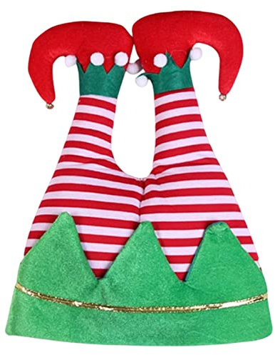Weihnachtsmütze aus Filz | Elch-Elfen-Rot Hosen Streifen Beine Weihnachtsmütze | Neuheit Lustige Mütze für Erwachsene Frohe Weihnachten Karneval Party Kostüm Requisiten