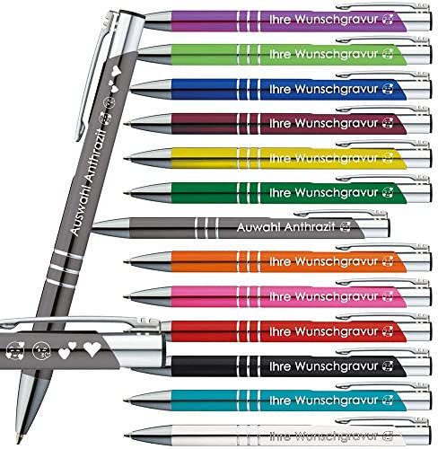 Generisch 25x Kugelschreiber mit Gravur | Emojis Gravur möglich | 13 Farben Auswahl | Personaliesierte Werbekugelschreiber mit Wunschgravur | PS163 (Anthrazit, 25 Stück)