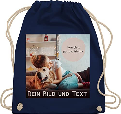 Turnbeutel Rucksack - eigenem - Foto Bild Geschenk I Dein Bild und Text - Unisize - Navy Blau - personalisierte wechselkleidung beutel kita tasche selbst drucken photo stoffrucksack